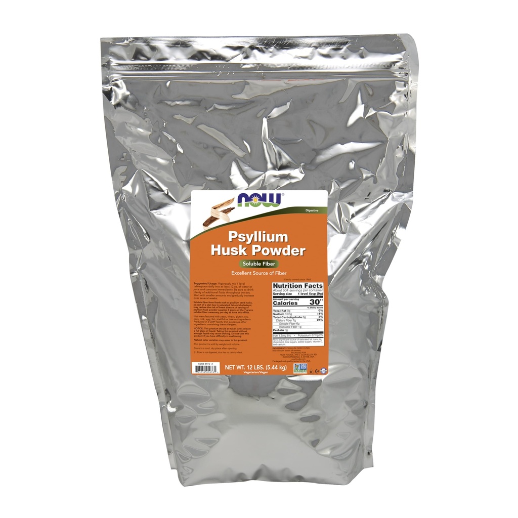 AHORA Suplementos de alimentos, Psyllium Husk Polvo, Proyecto no OGM Verificado, Fibra Soluble, 12 libras