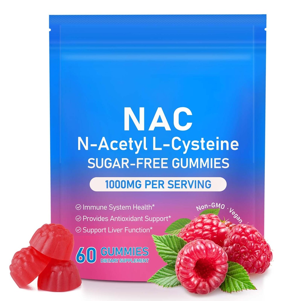 N-Acetyl Cysteine Gummies – NAC 1000mg Daily Dietary Supplement, Non-GMO, 60 Vegan Gummies