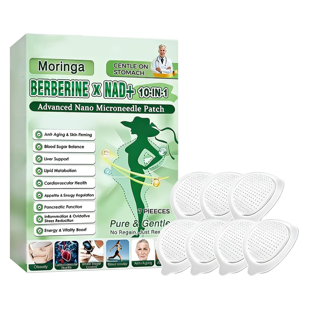 Moringa Berberine Patch, 10-in-1 Nano Microdart Technology Berberine Patches, Mild and Natural Formula (1 Boxes)