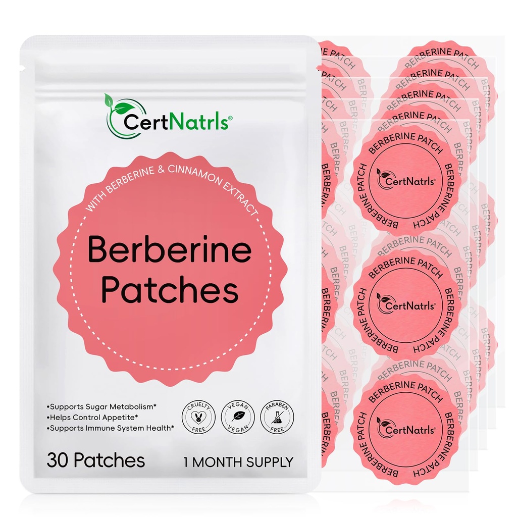Berberine Patches, Berberine Patch with Cinnamon, Pomegranate, 8-Hour Long-Lasting Formula Support, Applied to Various Parts of The Body - 30 Patches
