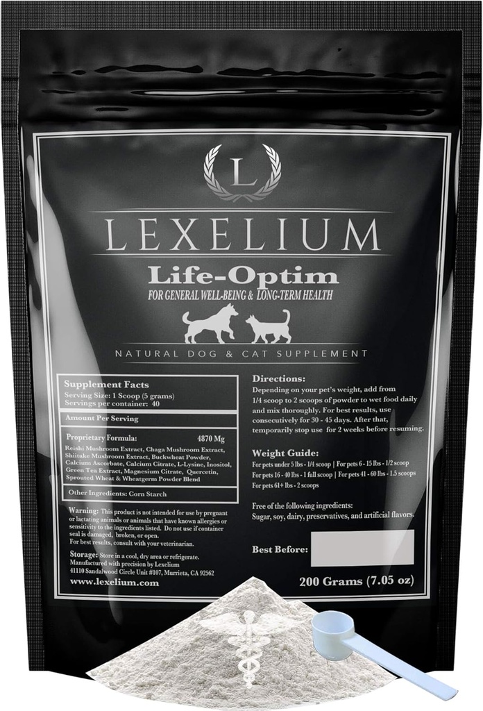 Life-Optim Terminal Illness Support Blend for Dogs and Cats TEN 100% Natural Supplement Powder ← Diseñado para ampliar y mejorar la calidad de vida TEN 200 Gram Powder Bag