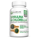 Vida Aliada Espirulina y Clorella ANTE Clorofila orgánica Pólvora verde Proteína Superalimentos TEN 120 Cápsulas