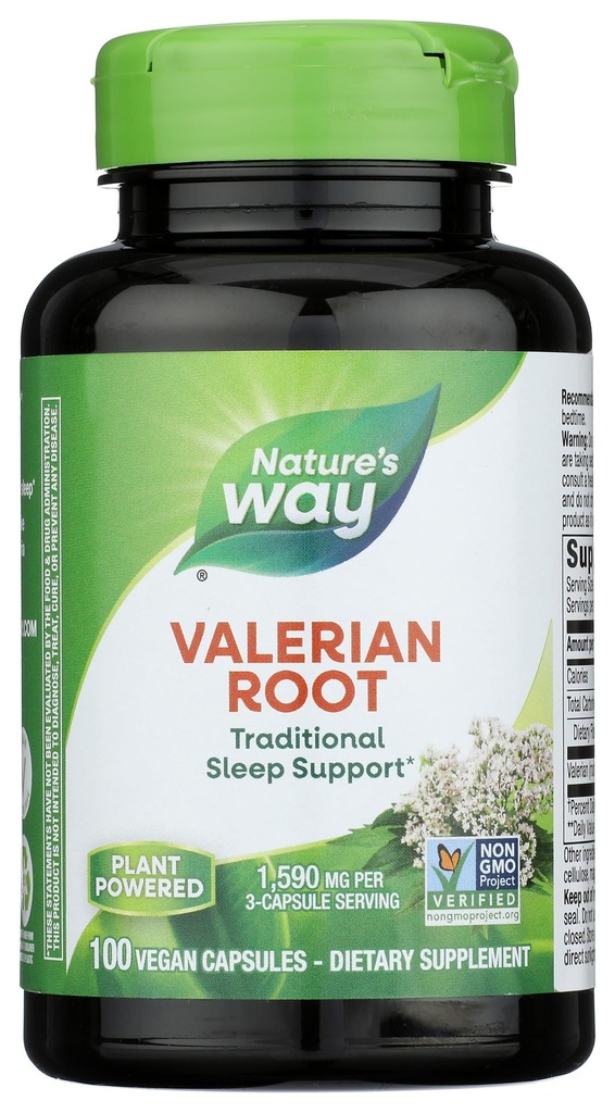 Camino de la Naturaleza Gorra Valeriana, Apoyo Tradicional al sueño*, Proyecto No OGM Verificado, Libre de gluten, Vegan, 100 cápsulas (Paquete Mayo Vary)