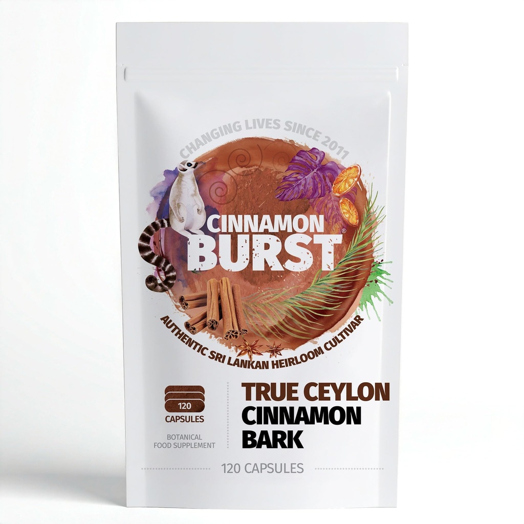 Organic Burst Cinnamon (Capsules) | True Ceylon Cinnamon from Sri Lanka | Free from Nasties | 120 Capsules