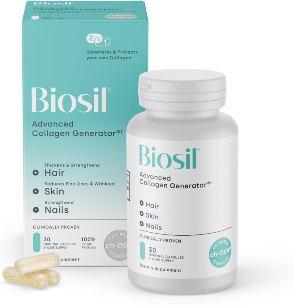 Biosil Collagen Booster Suplemento - 30 cápsulas originales - Activador de ch-OSA patentado para la piel, el pelo, las uñas &amp; juntas - Soportes Producción natural - Suministro de 15 días