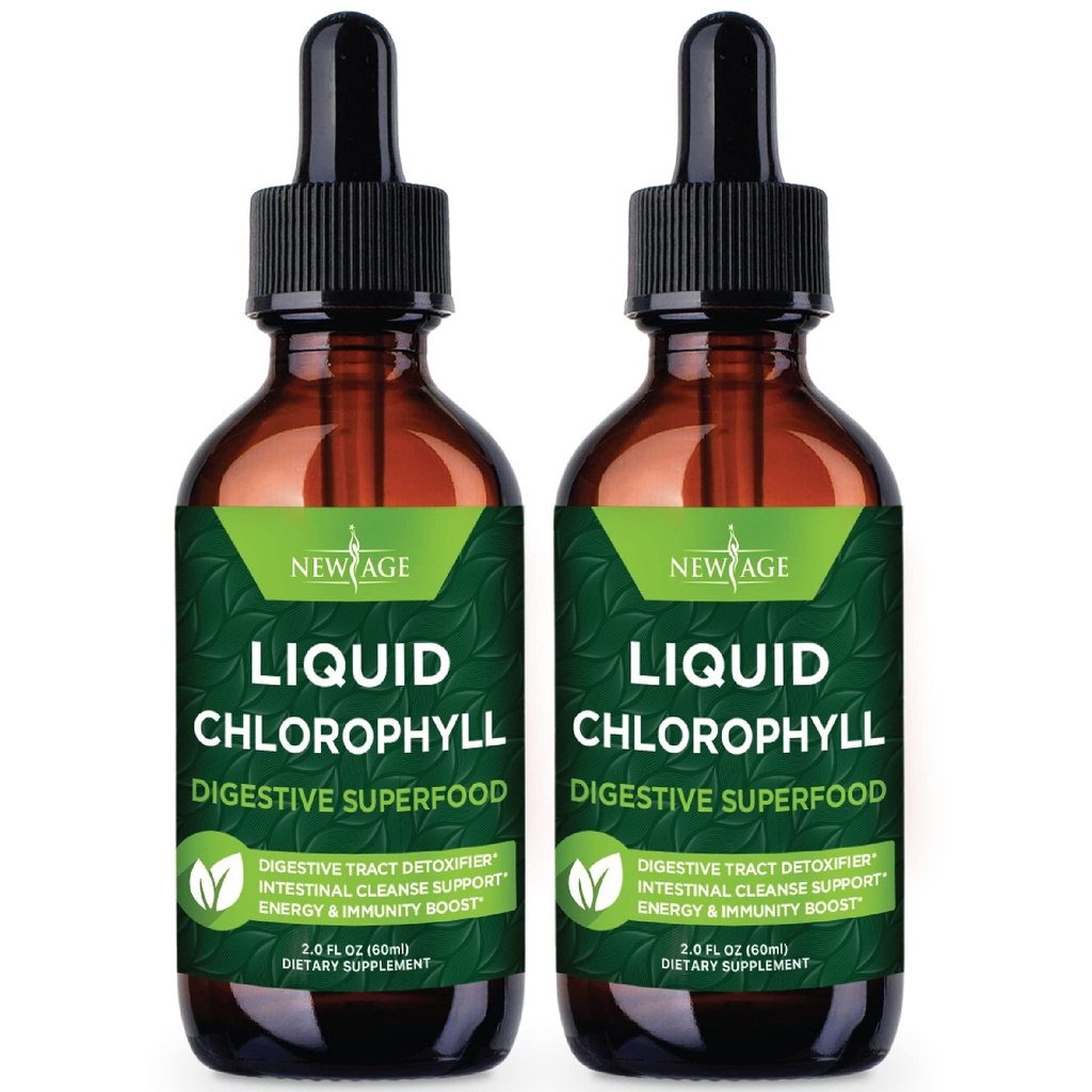 NEW AGE Chlorophyll Liquid Drops - Natural Concentrate – Energy Booster, Digestion and Immune System Supports, Internal Deodorant, Liver Function - (2 Fl Oz (Pack of 2))