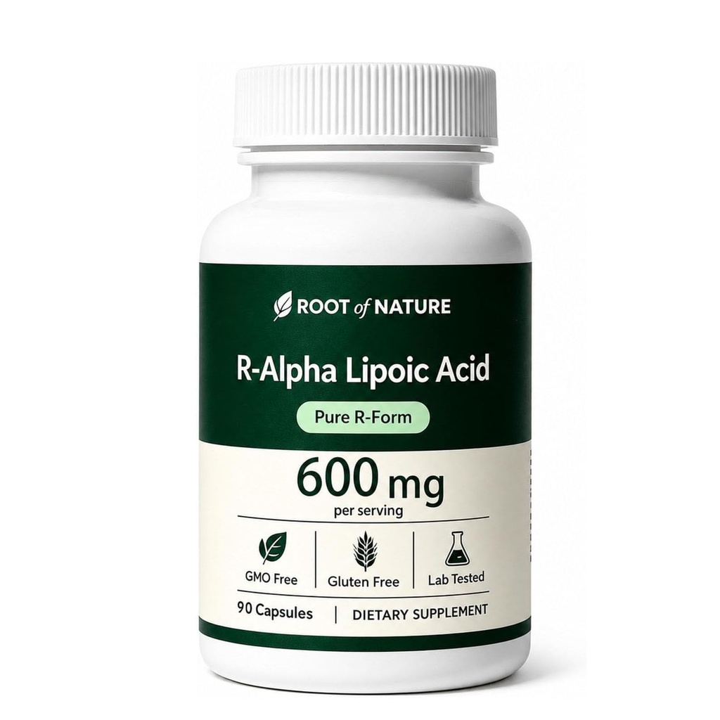 Root of Nature R-Alpha Lipoic Acid 600 mg with Coconut Oil, Boost Energy, Free of GMO & Gluten, Mild Formula, 90 Count