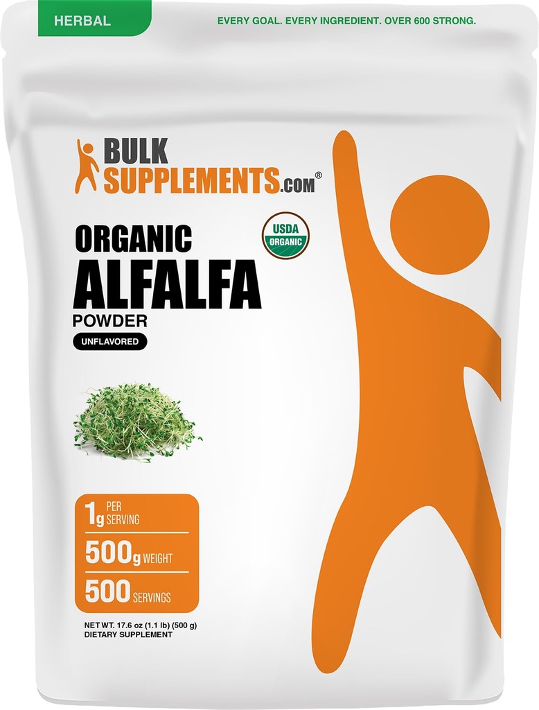 BulkSupplements.com Orgánica Alfalfa Grass Powder - Alfalfa Suplemento, Green Superfood Powder - Vegan &amp; Gluten Gratis, 5g por Serving, 500g (1.1 lbs) (Pack of 1)
