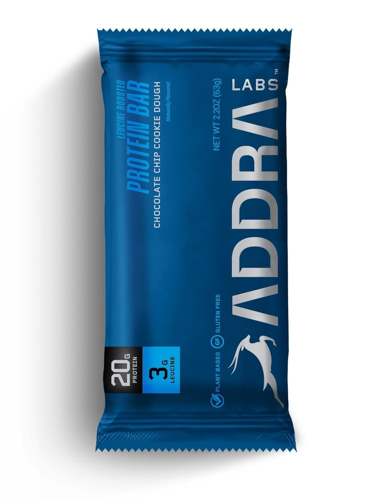 ADDRA Endurance Protein Bar – 20g Plant Protein + 3g Leucine | Vegan, Low Sugar, Gluten-Free, BCAA Recovery Nutrition Snack for Runners, Cyclists & Triathletes | 9 High-Protein Bars – Chocolate Chip Cookie Dough