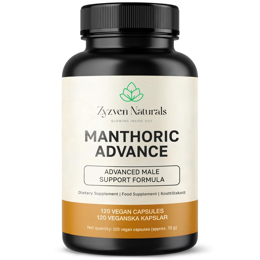 Zyzven Naturals Manthoric Advance - Men’s Vitality & Performance Support Supplement, 120 Vegan Capsules, Zinc for Normal Testosterone Levels, Energy, Stamina, Endurance & Daily Men’s Supplement
