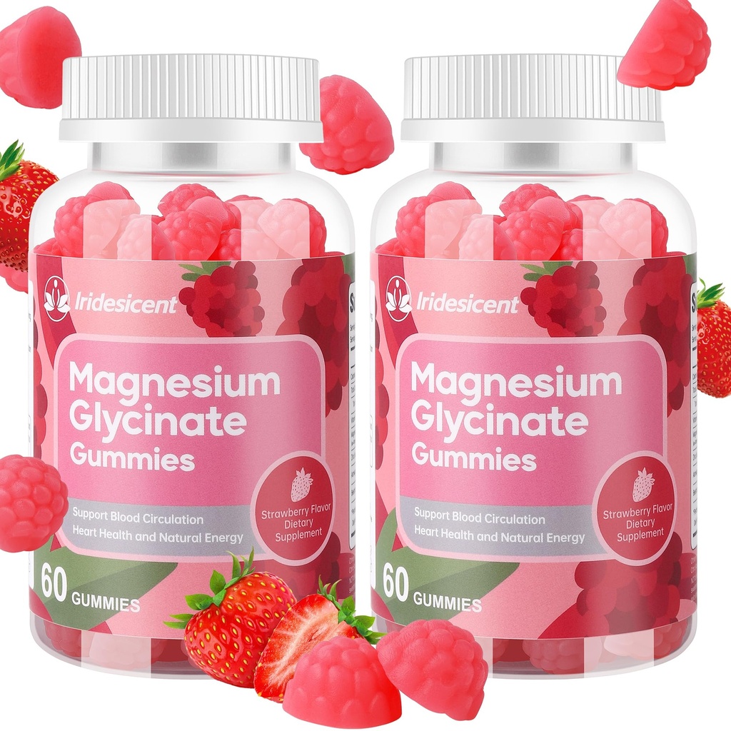 Magnesio Glycinate Gummies 400mg, Suplemento de Magnesio Libre de Azúcar w/Ashwagandha, Zinc, Magnesio Vegano Glycinate Suplemento para Adultos - 120 Gummies de Fresa