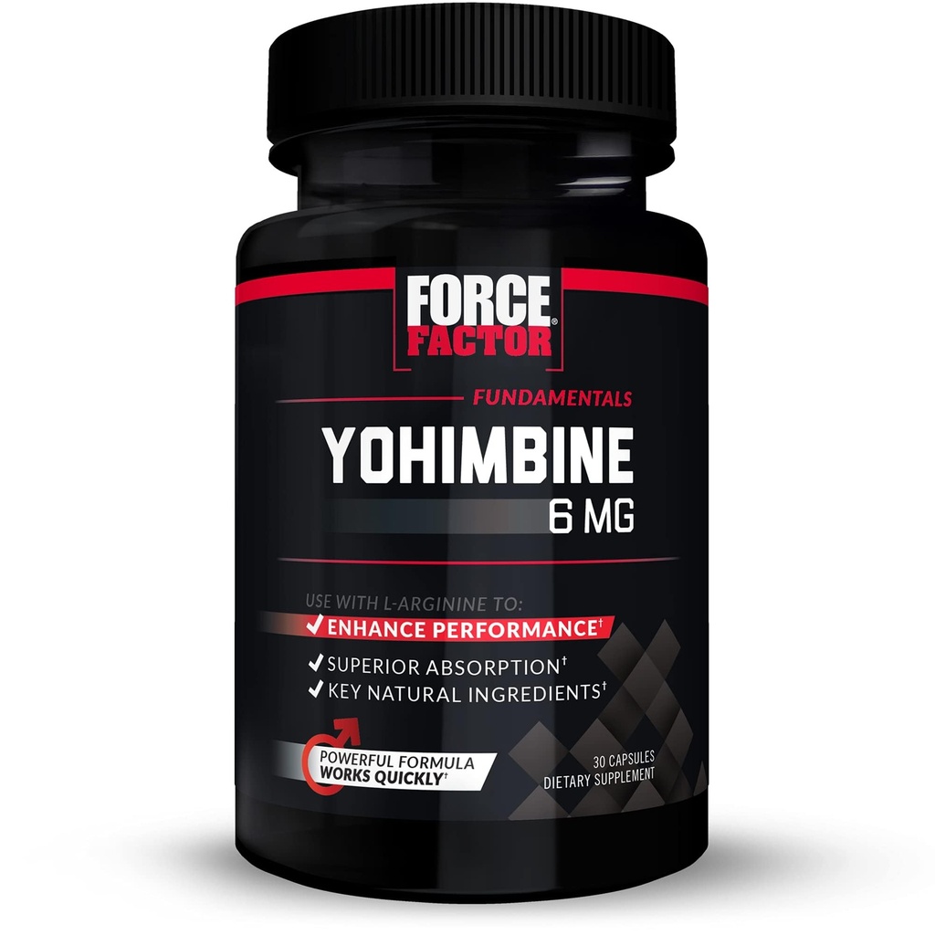 Force Factor Yohimbine Supplement for Men, Yohimbe Bark Extract with Superior Absorption to Enhance Performance, 6mg Yohimbine Bark Pills with Key Natural Ingredients, Works Fast, 30 Capsules