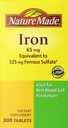 Nature Made Iron 65mg, Equivalente a 325 mg Sulfato Ferroso - 300 Tabletas