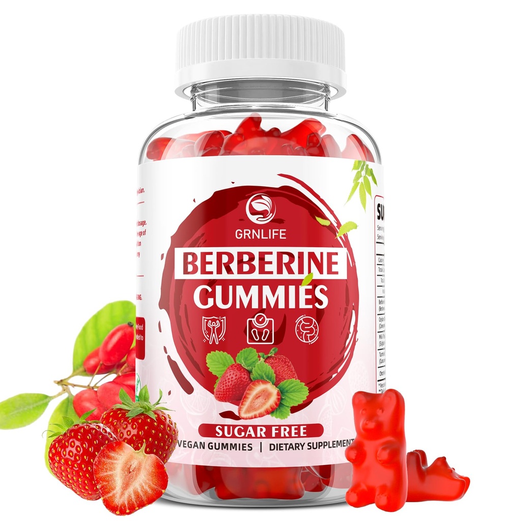 Berberine Gummies with Ceylon Cinnamon High Potency Berberine HCL Supplement for Immune and Metabolism Support, Sugar Free, Strawberry Flavor - 60 Count