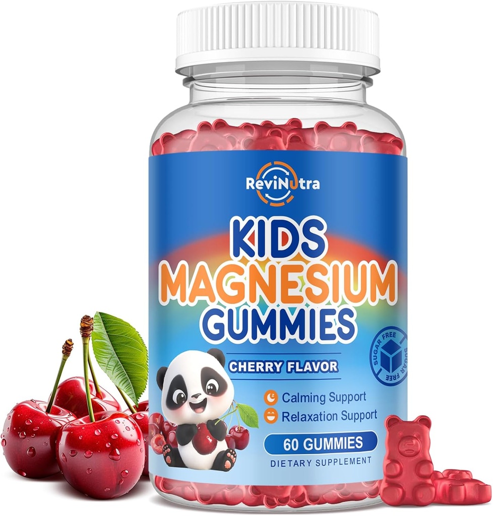 Kids Magnesium Citrate Gummies - Magnesium for Kids &amp; Adults, Calm Magnesium Citrate Suplemento Asistencia para el sueño, Bone &amp; Muscle Health, Nerve Relaxation - 60 Conde Cherry Flavor