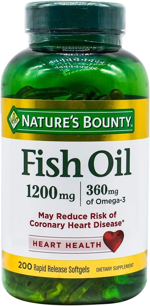 Aceite de pescado abundante de la naturaleza, apoya la salud del corazón, 1200 Mg, lanzamiento rápido Softgels, 200 Ct