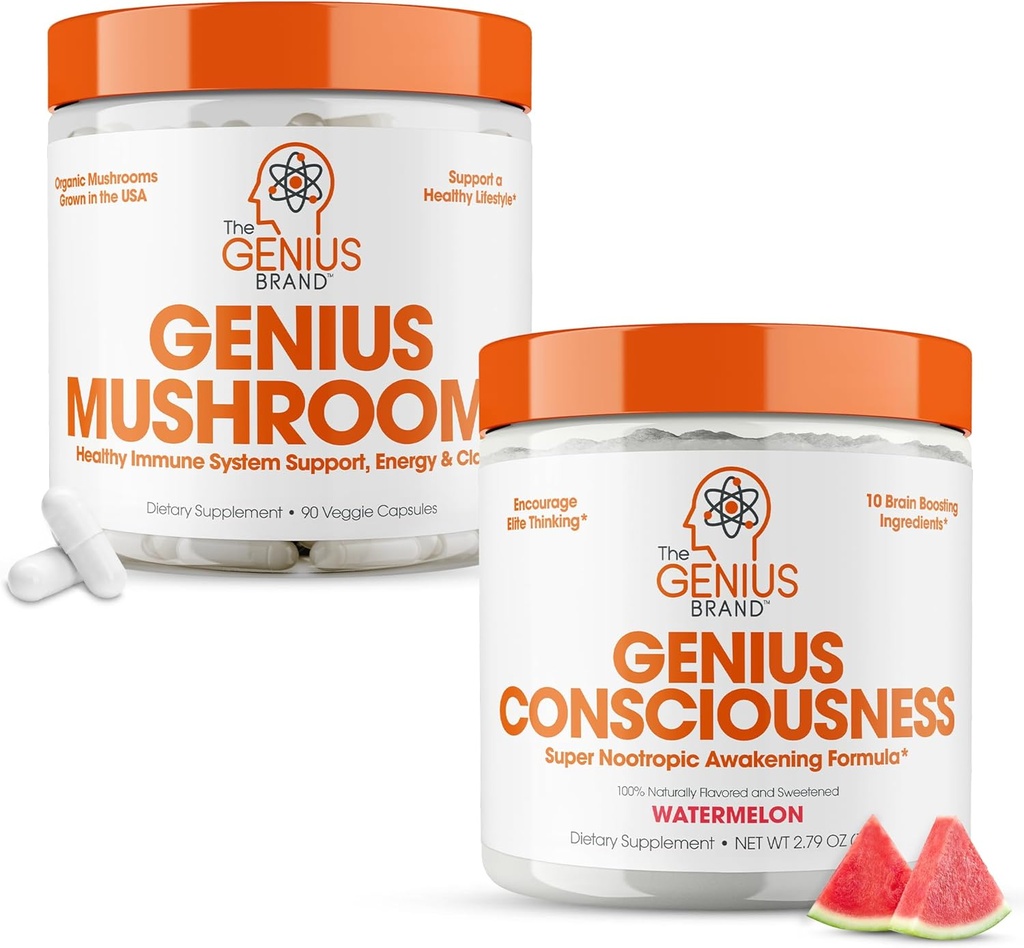 The Genius Brand - Nootropic Supplement Bundle - Mushroom and Consciousness – Supports Immune System,Focus, Energy and Brain Booster