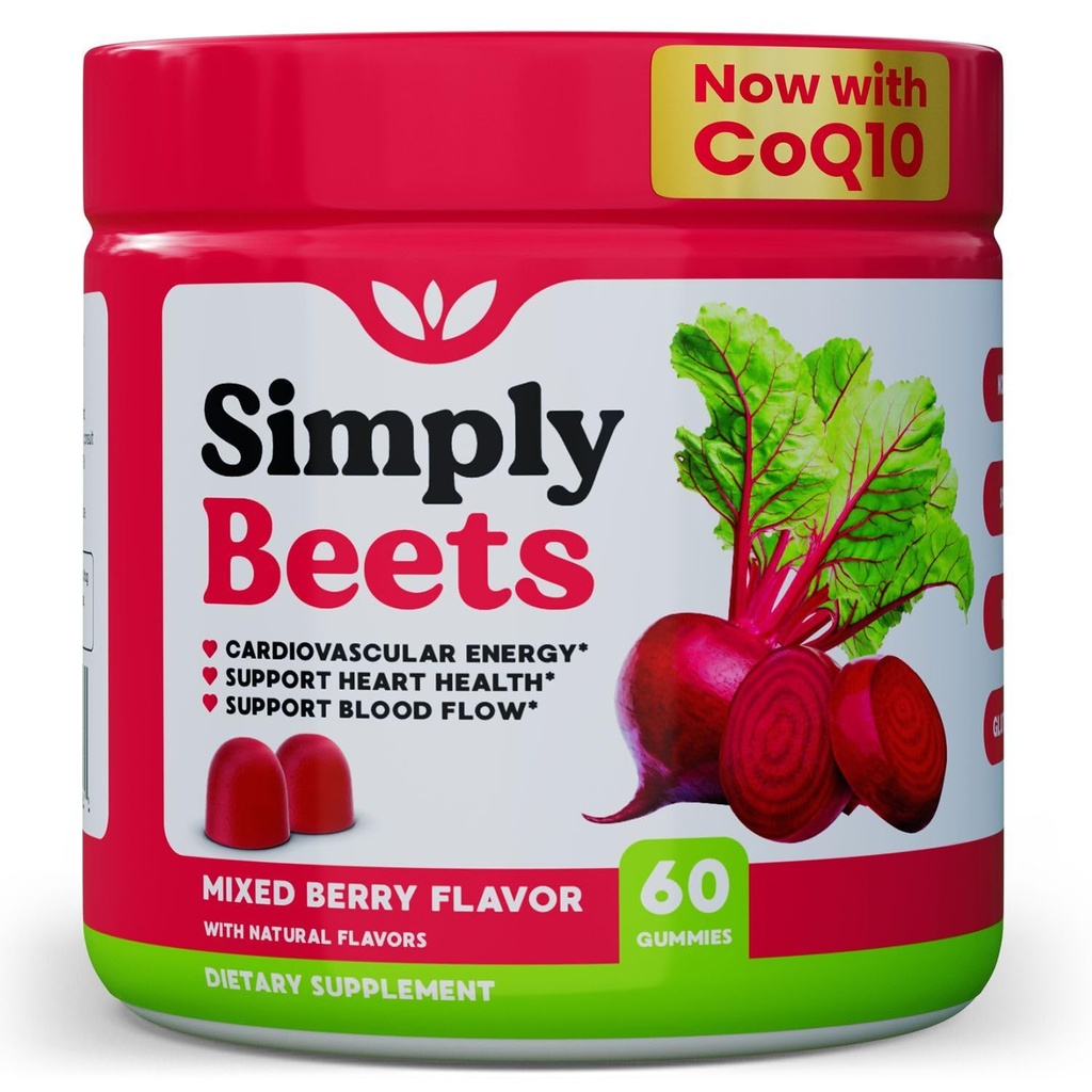 Gummies de remolacha con coQ10-Nitric Oxide & Energy Support-Non-GMO Beet Poroot Powder " Grape Seed Extract- Natural Mixed Berry Flavor-60 Count