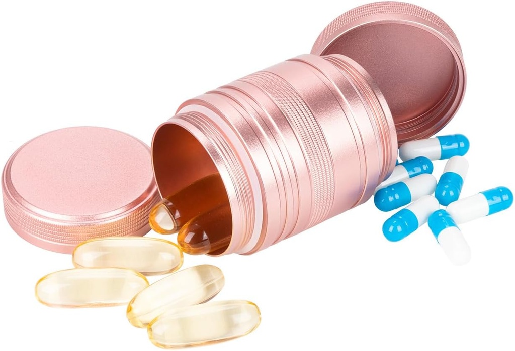 Caja de píldoras metálicas Caso 2 veces al día - Contenedor diario Portable Travel Medicine Holder for Pocket Purse Medicine Organizer for Vitamin/Fish Oil/Supplements