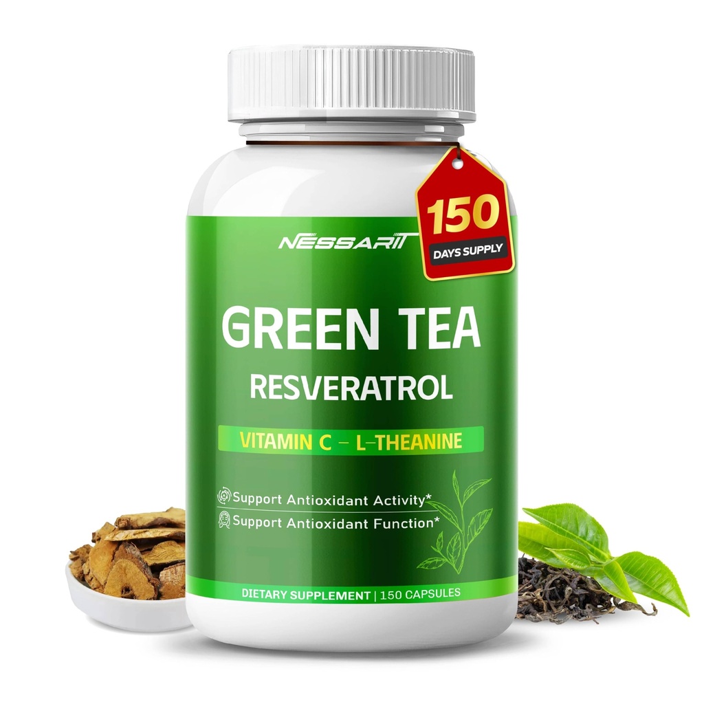 Green Tea Extract, EGCG, Caffeine, Vitamin C & L-Theanine – Support Metabolism & Antioxidant Health – 150 Capsules