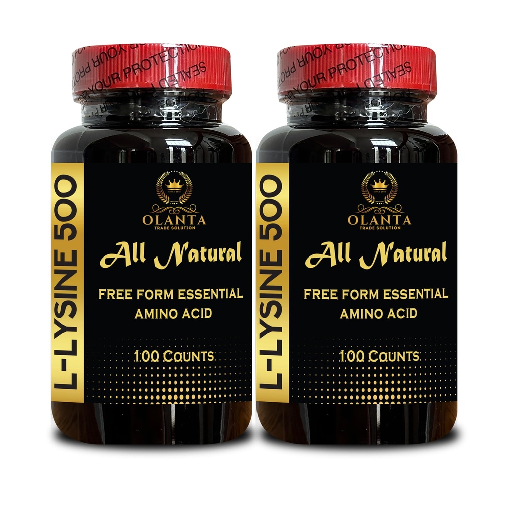 L-LYSINE 500 AMINO ACID - L-Lysine 500mg per Capsule, Amino Acid Vitamin Supplement, Essential Amino Acid, Bone & Tissue, Faster Absorption, Dietary Supplement 500 mg - 2 Bottles 200 Counts