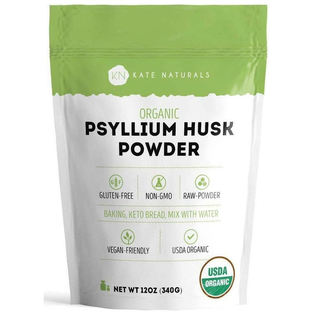 Kate Naturals Psyllium Husk Polvo para Hornear, Fibra & Digestión. Psyllium Seed Powder for Dogs & Cats (12oz, Organic, Gluten Free, Pet Safe)