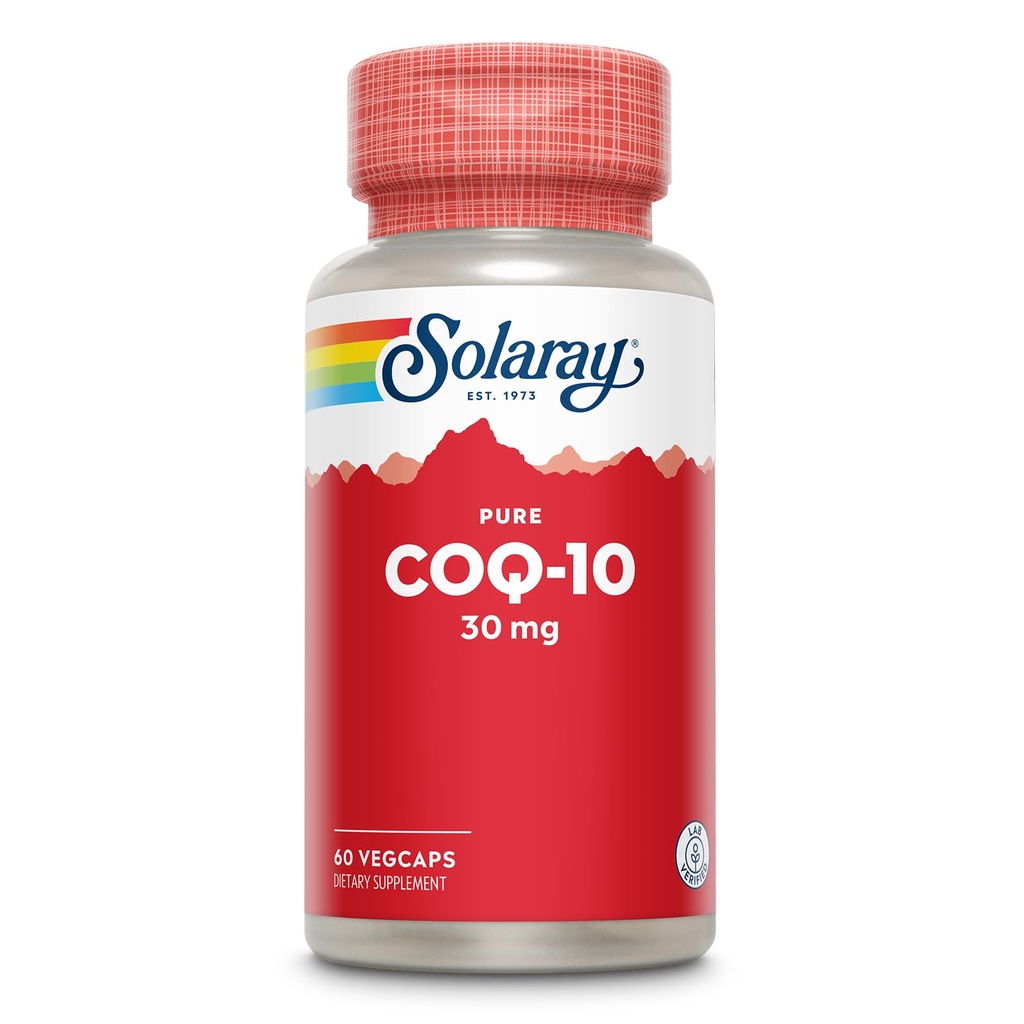 SOLARAY Pure CoQ-10 30 mg | Health Heart Function & Cellular Energy Support | Non-GMO, Vegan & Lab Verified for Purity | 60 VegCaps