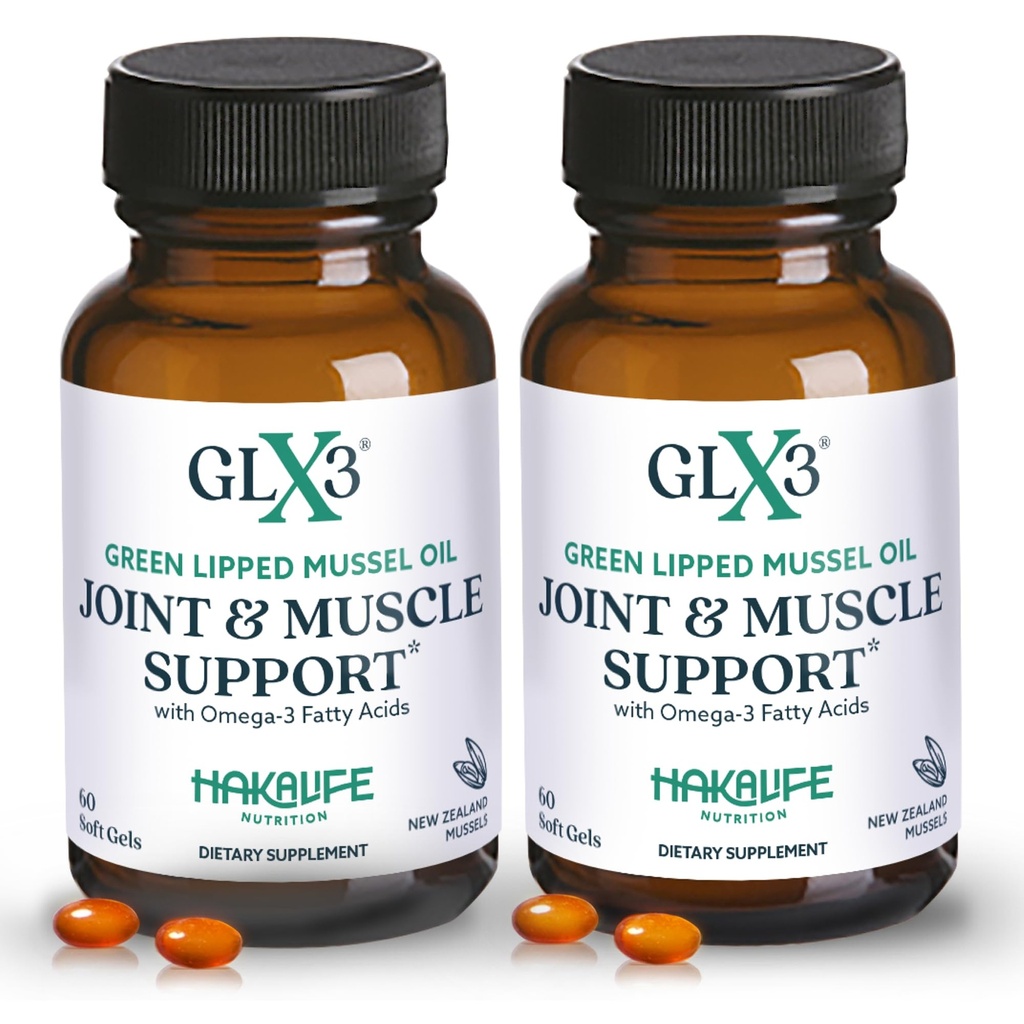 GLX3 Green Lipped Mussel Oil Capsules for Joint and Muscle Support ← Extra-Strength ETA, EPA, DHA Omega-3 Green Lipped Mussel Supplement for Comfort, Flexibility & Recovery by HakaLife GLX3