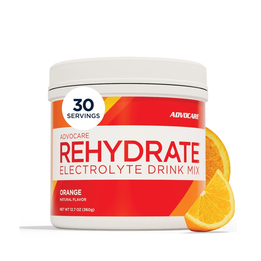AdvoCare Rehydrate - Electrolyte Drink Mix - Incluye Magnesio, Sodio, Potasio &amp; Calcio - Antioxidante &amp; Aminoácidos Fortificado - Asistencia Hidratación &amp; Recuperación - Orange, 12.7 oz