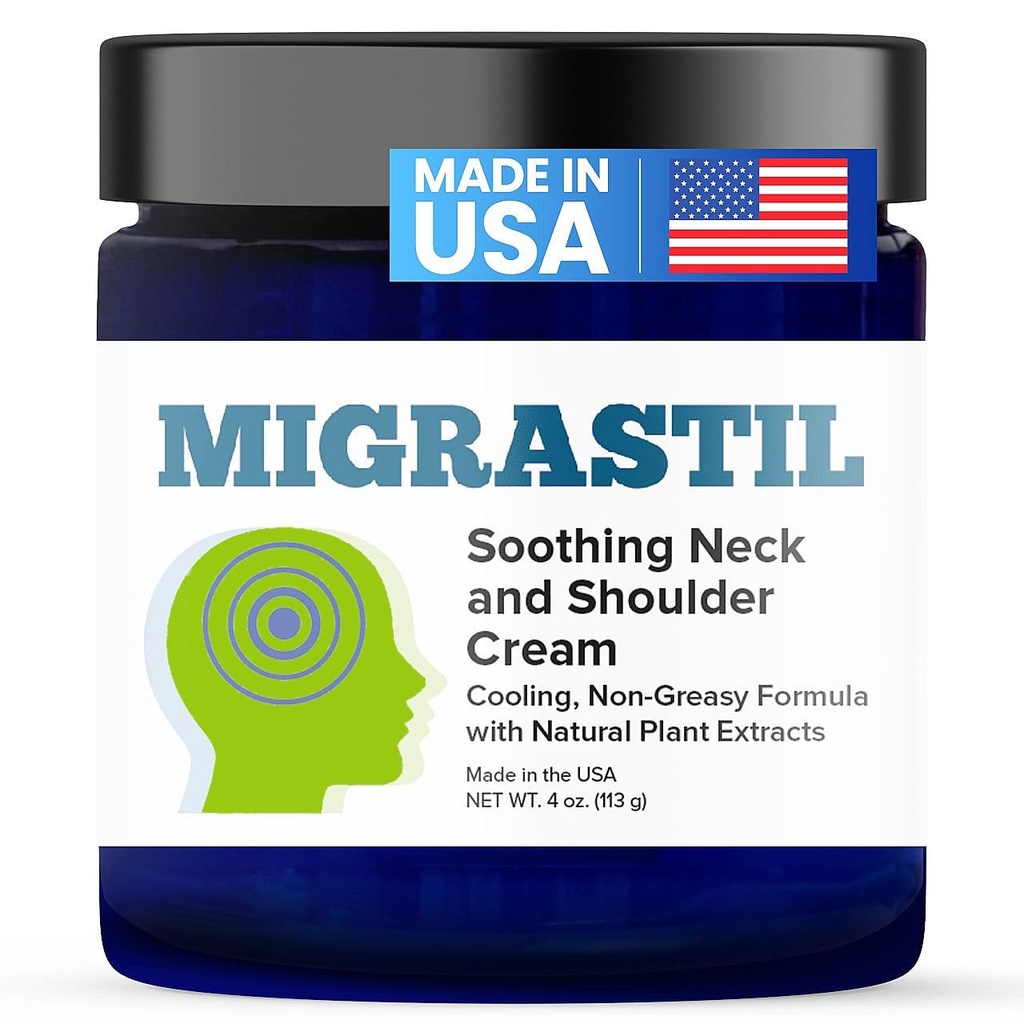 Básica Vigor Migrastil Soothing Neck " Crema del hombro - Acción rápida " Potente - Crema tópica no irritante (4 oz.) Made in The USA