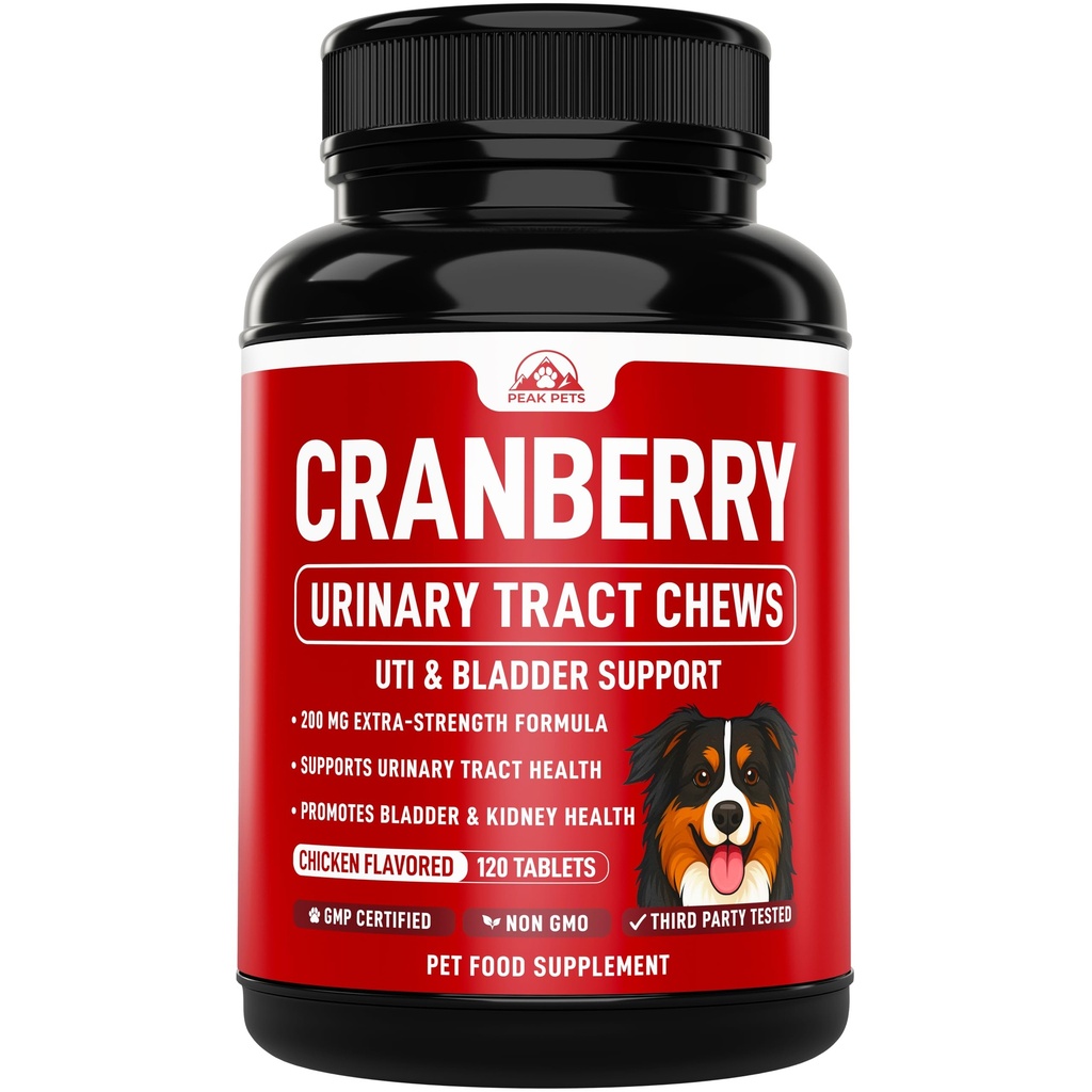 Cranberry Supplement for Dogs UTI Treatment (120 Chews) Dog Urinary Tract Support for Kidney & Bladder Health - Cranberry Relief Supplement for All Ages, Breeds & Sizes - Chicken Flavor - USA Made