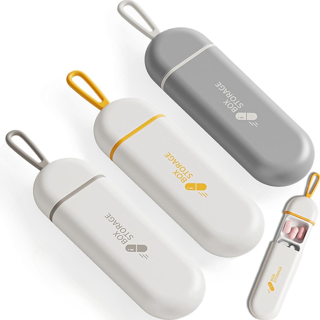 3 Packs Organizador de píldoras 3 Compartimientos Caja de píldoras portátiles Travel Moisture Proof Pill Box for Tablets Vitamins Cod Liver Oil Supplements and Medication