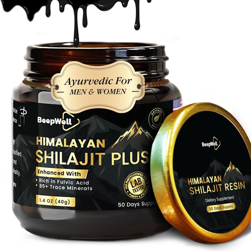 Pure Himalayan Organic Shilajit Resin- Natural Ashwagandha Black Pepper Shilajit Gold for Men and Women Ayurvedic, Fulvic Acid 85 + Trace Minerals, 50 Servings, 40 Grams