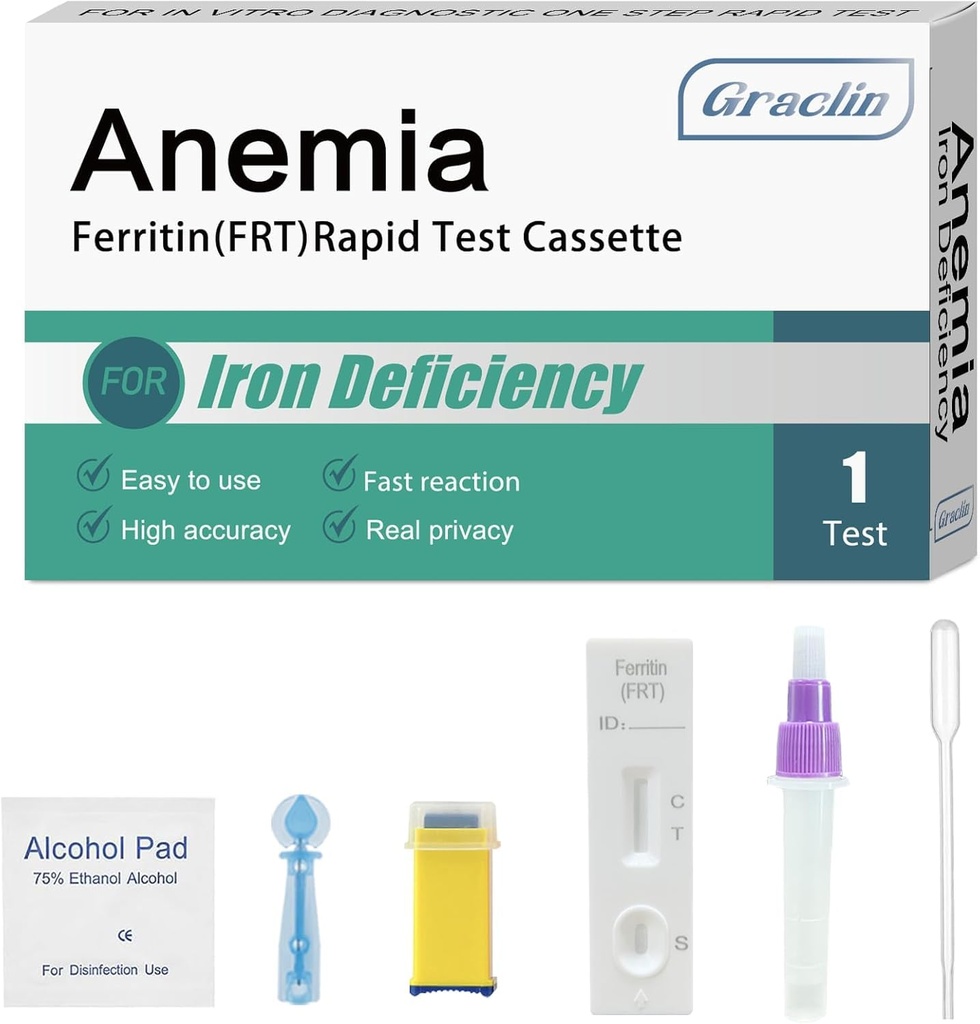 Iron Deficiency Test Kit – at-Home Iron Test Kit for Anemia，Accurate & Easy to Monitor Iron Levels, Suitable for Both Children and Adults.