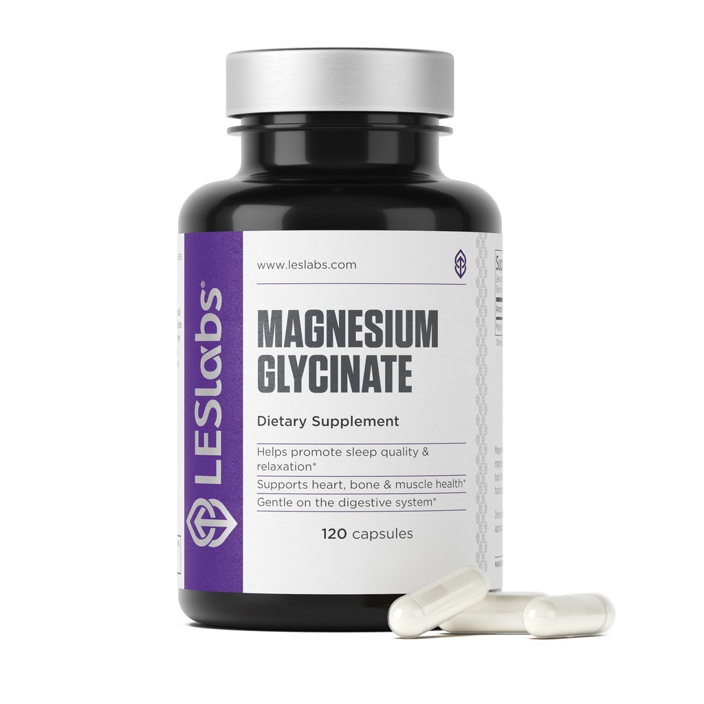 LES Labs Magnesium Glycinate – Soporta el descanso, la salud del corazón, el alivio del estrés, el metabolismo, la función del nervio &amp; musculo, suave en el sistema digestivo – Suplemento no OMG – 120 cápsulas