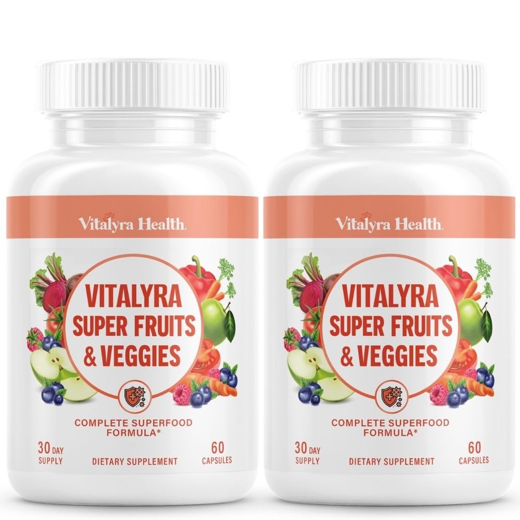 Vitalyra Super Fruits & Veggies - Daily Superfood Capsules for Adults - Fruit and Veggies Supplement to Boost Immunity & Energy - 2-in-1 Formula for Overall Wellness - Fruit and Vegetable Capsules