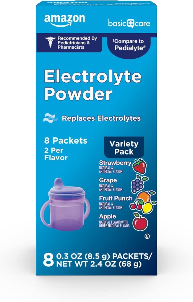 Paquete de Variedad de Polvo Electrolítica, Apple, Punch de Frutas, Grape, Fresa, 8 Cuenta
