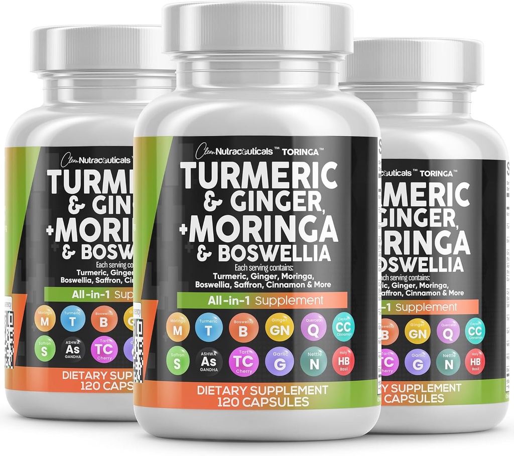 Turmeric Moringa Suplemento Silencio Ginger Boswellia Saffron - Suplemento para Mujeres y Hombres con Ceillón, Tart Cherry, Quercetin Ajo Nettle Holy Basil - 3Pack