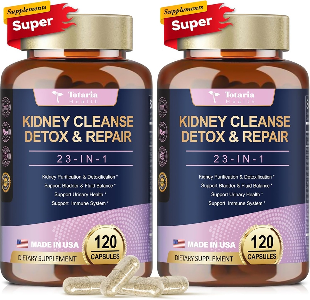 Totaria (2 P) Kidney & Liver Cleanse Detox & Repair Capsules, Chanca Piedra & Cranberry Pills for Liver & Kidney Support Supplement Extra Strength for Stones Dissolver, Urinary Tract Health for Woman