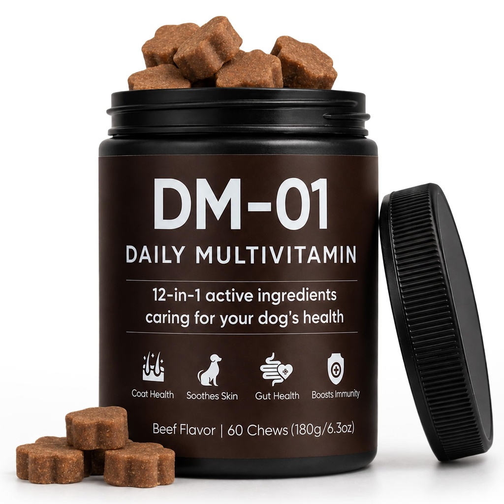 DM-01 Daily Multivitamin for Dogs - Advanced Hip & Joint Support, Boosts Immune System & Digestion, Promotes Skin, Coat & Organ System Health, Enhances Activity & Mood, 60 Chews (1)