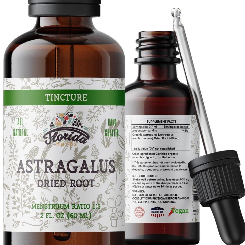 Astragalus Tincture, Organic Astragalus Extract (Astragalus membranaceus) Herbal Supplement, Non-GMO in Cold-Pressed Organic Vegetable Glycerin, 700 mg, 2 oz (60 ml)