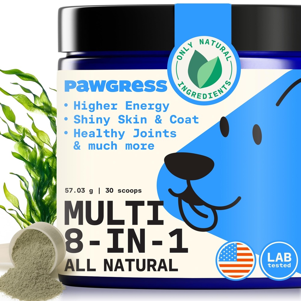 8-in-1 Dog Multivitamin – 100% Natural Supplement Powder with Colostrum for Healthy Skin, Joints & Energy – Made in USA – 30 Scoops