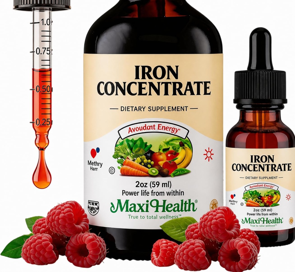 Maxi Health Iron Supplement 15mg Per ML – Increase Energy and Blood Levels Without Nausea or Constipation – Liquid Iron Drops for Men, Women, and Kids – 2 oz. (2 oz, 2 Pack)