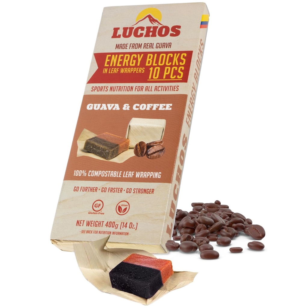 LUCHOS Energy Blocks - Guava & Coffee, 400 g | Colombian On-the-Go Sports Nutrition for Running, Cycling & Hiking | A Natural Alternative to Bars & Gels | Vegan, Gluten Free & Easy to Digest