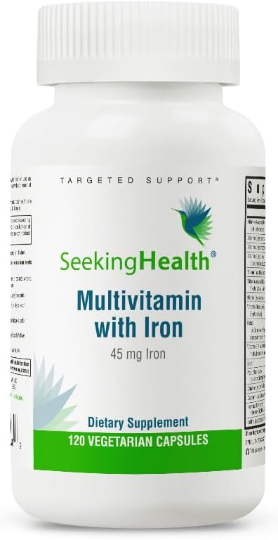 Buscando Multivitaminas de Salud con Hierro, 45 mg Hierro Chelatado, Vitaminas de B Activo Plus L-5-MTHF, soporta sistema de inmunología saludable y producción de energía, cápsulas vegetarianas (120 cápsulas)*