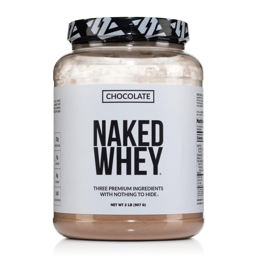 Powder de proteína de chocolate NAKED - Solo 3 Ingredientes - Grass Fed Whey Protein Powder, Chocolate orgánico y azúcar de coco orgánico, No GMO, No soy, y Gluten Gratis - 24 Servings