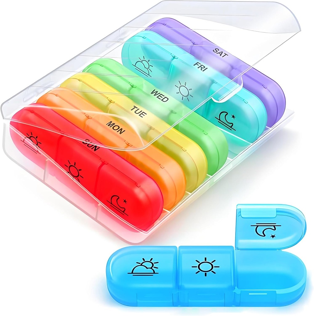 AIMI Weekly Pill Organizer 3 Times a Day, Large 7 Days Pill Box 3 Times a Day with Separate Container, Portable Pill Case for Medication, Vitamins, Fish Oil and Supplements