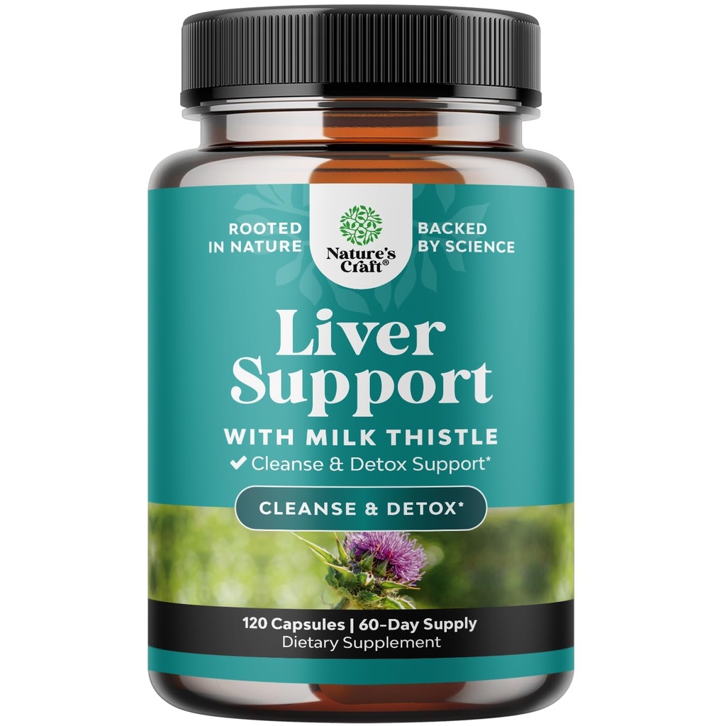 Natures Craft Liver Cleanse Detox &amp; Repair 120 Capsules - Herbal Liver Support Milk Thistle Suplemento - Silymarin Milk Thistle Suplementos con Dandelion Root, Choline, Beetroot & Artichoke Extract