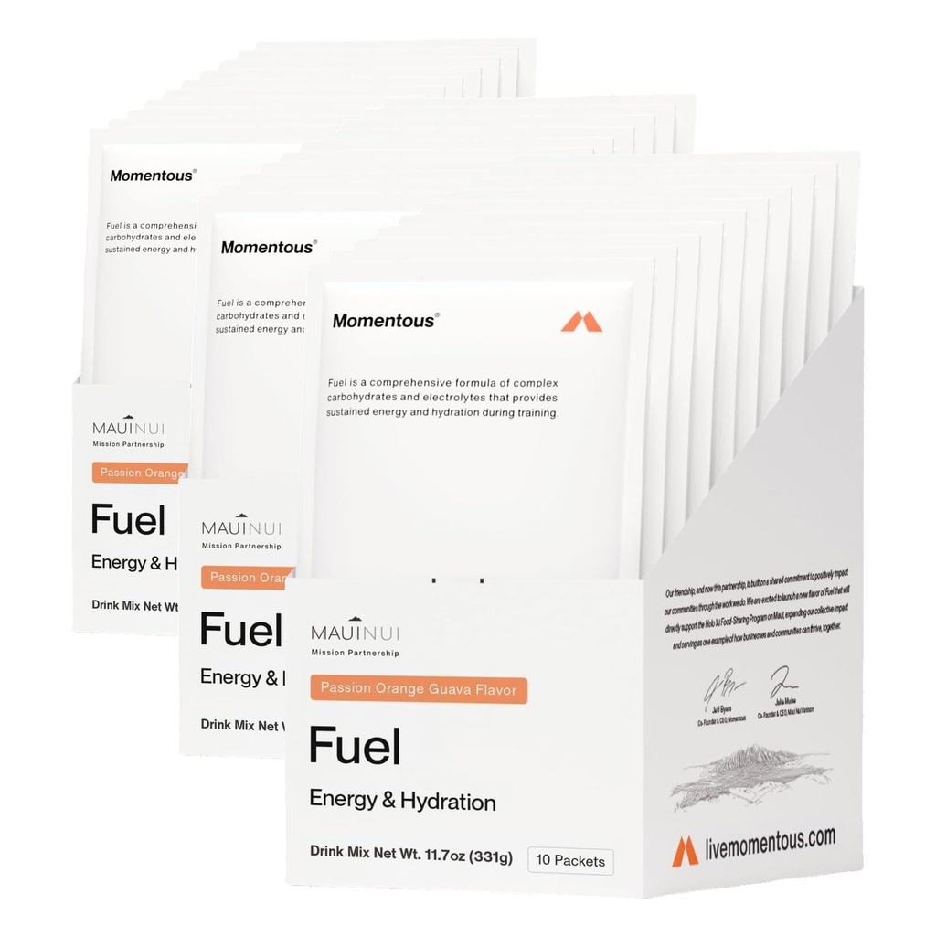 Momentous Fuel Intra-Workout Energy & Hydration Drink Mix - Powder for Sustained Energy During Workouts - NSF Certified for Sport - GMO- & Gluten-Free - 10 Servings - Passion Orange Guava (Pack of 3)