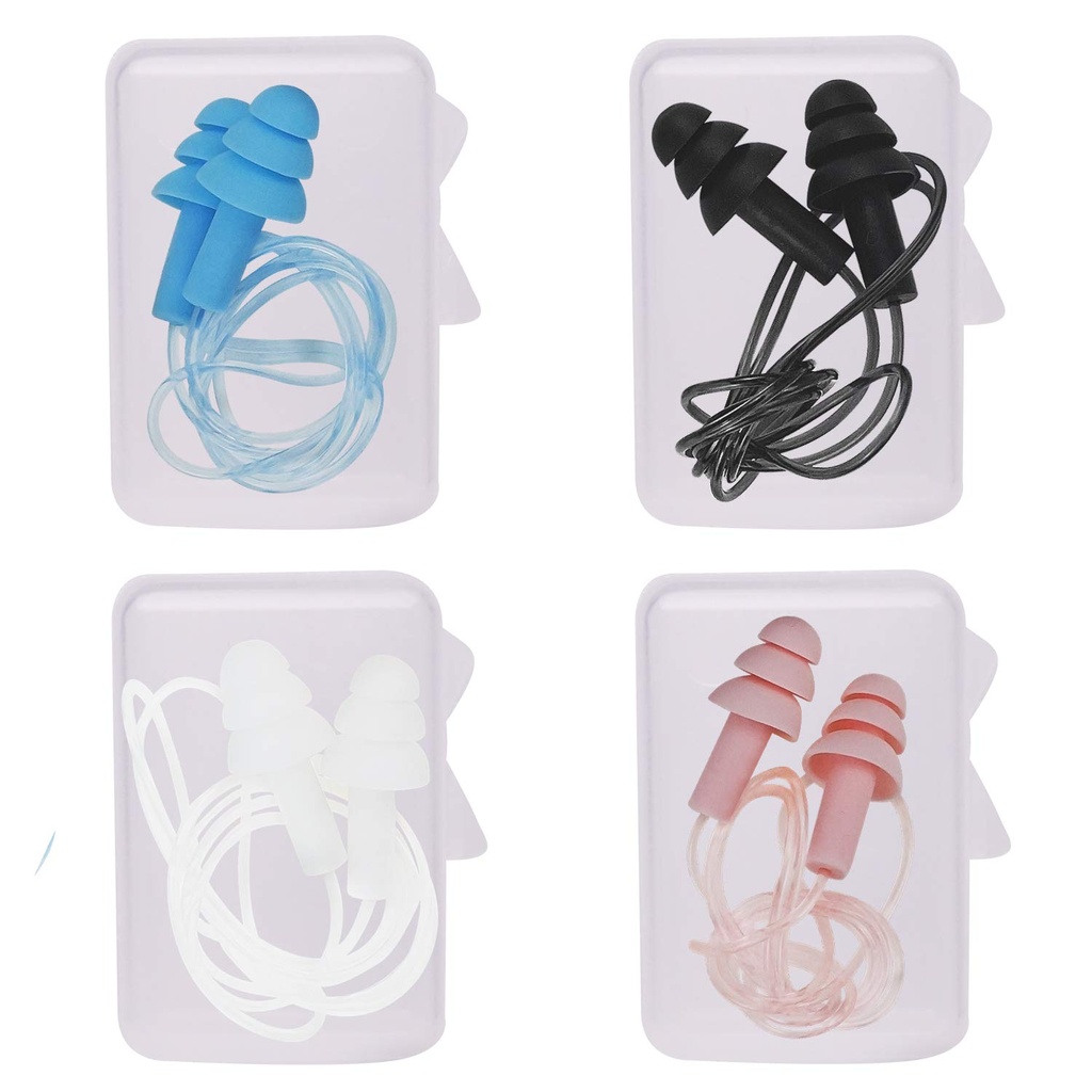 Noise Cancelling Ear Plugs with Cords 4 Pairs, Noise Reduction Soft Silicone Earplugs Waterproof Reusable Ear Plug for Sleeping, Snoring, Swimming, Study, High Fidelity Earplugs